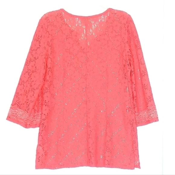 Laundry by Shelli Segal Crochet Lace Tunic M – Coral Sheer ¾ Sleeve Boho Chic - Picture 6 of 14